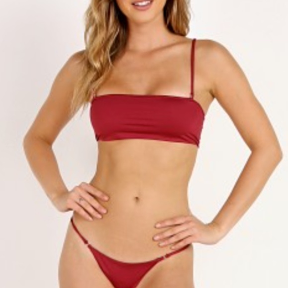 Frankie's Bikinis Other - 🍵 FRANKIE’S Bikinis Joy Bandeau Top and Bottom Merlot gold hardware thong